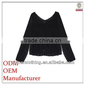 Hot Selling Modern Unique High Quality Deep Collar Crepe Chiffon Blouses Long Sleeve Butterfly Blouse thumbnail-1
