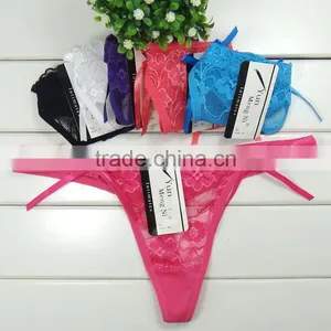 Brand New Sexy Lady T-back Transparent Hot Lady Lace T-back Panties With Bows in Stock thumbnail-3