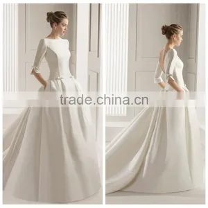 Cinderella Real Sample Train Satin Wedding Dress With Sleeves thumbnail-1