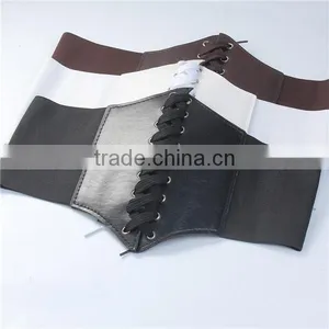 PU Leather Elastic Wide Waist Belt Coffee thumbnail-3