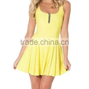 Women's One Piece Yellow Skater Dress Zipper Pleated Dress Wholesale thumbnail-4