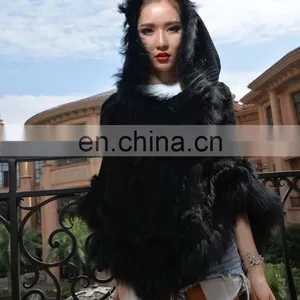 Latest Fashion Lady Garments Pullover Raccoon Fur Rabbit Fur Knitted Shawl Cape thumbnail-2