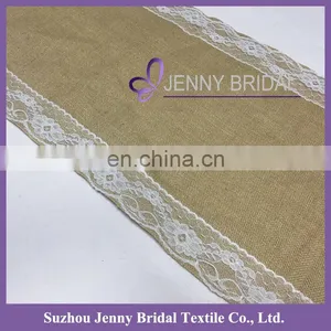 TR024C 2016 Cheap Restaurant Linen Table Runner Lace Edge Burlap Table Runner thumbnail-2