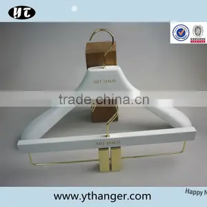 White High End Wood Hanger and Pants Hanger With Gold Hardware thumbnail-1