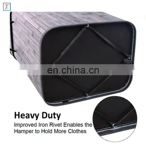 Bamboo Laundry Hamper Storage Basket Folding Dirty Clothes Hamper With Lid Handles and Removable Liner thumbnail-4