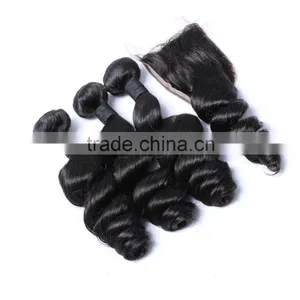 Virgin Remy Human Hair Bundles With Swiss Lace Closure With Silk Base Lace Frontal Closure thumbnail-1