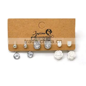 Ladies 3 Pairs Pearl Rhinestone Silver Tone Studs Trendy Earrings Set Wholesale thumbnail-1