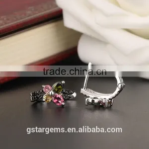 1.5CT Genuine Tourmaline Earring Clip on Earrings 925 Silver 2 Tone Rhodium Plating thumbnail-2