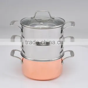 LFGB FDA 18cm Multiple 3tier Steamer Set Tri-ply Copper -- Xinxing Factory thumbnail-1