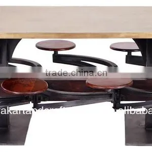 Vintage Industrial Dining Table With Six Mechanical Seats of Wooden Top thumbnail-1