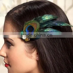 Eye Peacock Feather Hair Clip - Bohemian Feather Fascinator thumbnail-1