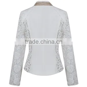 Wholesale China Clothes Factory White Woven Lace Formal Ladies Blazer Designs thumbnail-3
