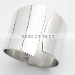 Punk Silver High Polished Cuff Bangle Jewelry Bracelet thumbnail-2