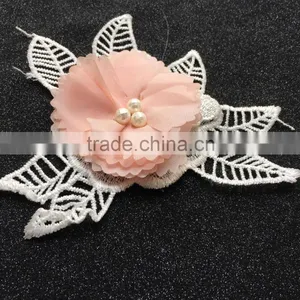 Chiffon Flower Applique With Lace,Crochet Flower Patches For Dress thumbnail-1