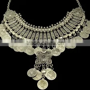 Bohemian Vintage Chunky Punk Tribal Antique Coins Tassels Choker Necklace thumbnail-2