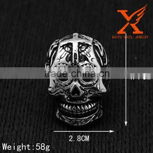 In Stock Male Jewelry Drop Ship 2016 Fashion Ring Stainless Steel Rings For Man Big Tripple Skull Ring Punk Biker Jewelry thumbnail-2