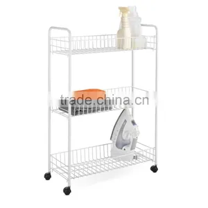 3-Tier White Epoxy Steel Laundry Cart With 4 Wheels for Home and Restaurant thumbnail-1