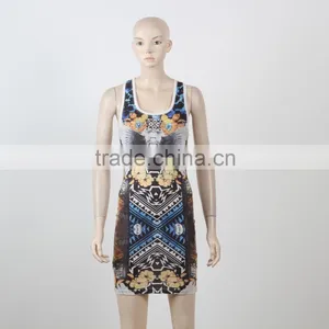 African Floral Dress Custom Design Women Sleeveless Printed Bodycon Dress thumbnail-1