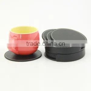 Blank Black PU Leather Coaster Set thumbnail-1