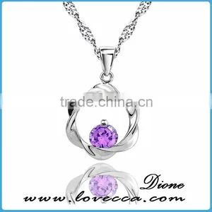 Wholesale 2016 Hot Round Pendant With Purple Zircon Stone Sterling 925 Silver Necklace thumbnail-1