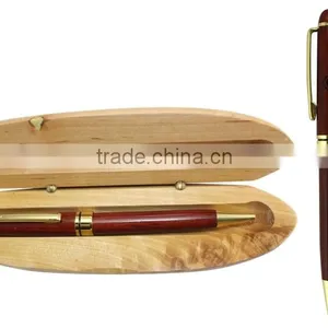 Gold Color Metal Clip and Tip Wooden Pattern Ball Pen in Wooden Box Set thumbnail-1