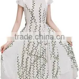 Womens Vintage Floral Printed Cap Sleeve Tea Dress With Belt thumbnail-3