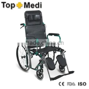 Rehabilitation Therapy Supplies TRW902GC-46 Powder Reclining High Back Foldable Wheelchair With Steel Frame thumbnail-1
