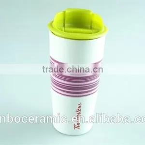 Ceramic Coffee Mug Without Handle With Silicone Lid / Band, Tall Ceramic Mugs thumbnail-1