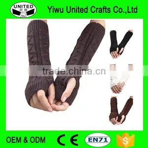 2016 New Solid Color Long Mitten Gloves Women Knitted Fingerless Winter Gloves thumbnail-1