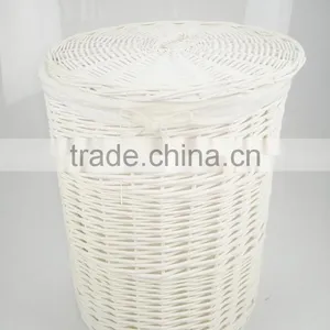 Willow Weave White Wicker Laundry Basket thumbnail-1