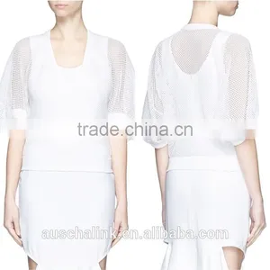 Korea Style Fashion Design Lady Custom Bell Sleeve Mesh Knit Sweater thumbnail-6