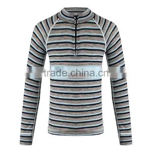 100%Merino Wool Kids Thermal Underwear Stripe Zip Long Johns for 4-12years Old thumbnail-1