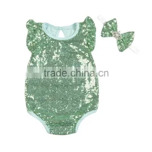 100%organic Cotton Wholesale Baby Sequins Romper Short Sleeve Cotton Baby Rompers thumbnail-3