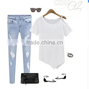 New Solid Camisetas Summer Cotton T-shirts Fashion Tops 2016 Punk Rock Tee Shirt Femme Off the Shoulder Strap T Shirt Women thumbnail-4
