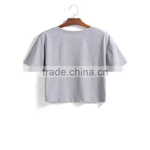 China Supplier Ladies T-shirt Short Sleeve Pure Color Grey Turtle Neck Tee for Ladies thumbnail-2