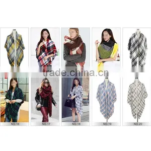 Classic Plaid Pattern High Quality 30 Choice 140*140 Acrylic New European Style Square Blanket Scarf thumbnail-4