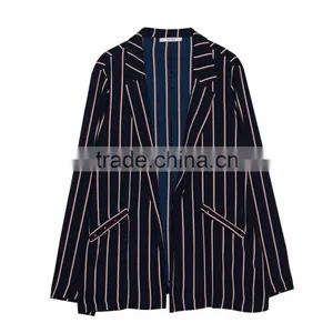 2017 SIMPLE STYLE Ladies Long Casual Striped Blazer Coat thumbnail-6