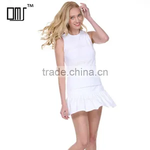 Breathable White Skort Mesh Tennis Wear for Lady Fitted Tank Top and Pleated Mini Skirt thumbnail-1