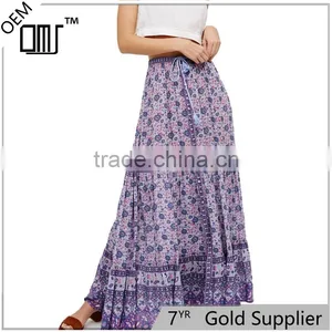 2017 OEM Semi-sheer Bohemian Printed Long Skirts for Women thumbnail-1