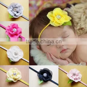 New Born Baby Girl Headband, Small Chiffon Flower Baby Headband thumbnail-1