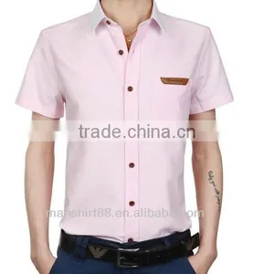 Mens Short Sleeve Leather Label Custom Oxford Shirt thumbnail-4