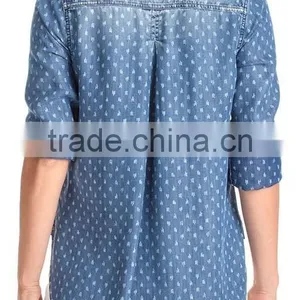 2015 Wholesale Girl Printed Shirt OEM Service Slim Fit New Fashion Famous Brand Latest Design thumbnail-3