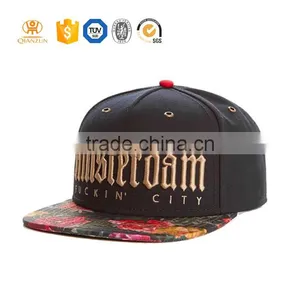 Custom 100% Cotton Black Snapback / Under Floral Flat Brim Print Snapback Hat thumbnail-1