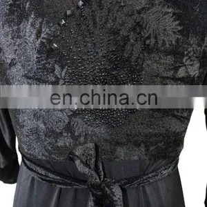 Designer Velvet Burkha With Black Diamond Stone Work / Floral Printed Casual Wear Latest Fancy Burqa (dubai Abaya 2017) thumbnail-6