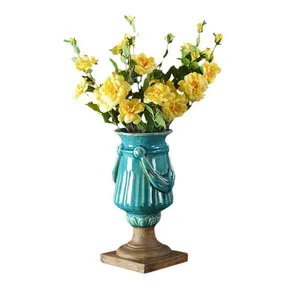 Retro European Countryside Hand Made Tall Blue Green Ceramic Flower Vase For Living Room thumbnail-5