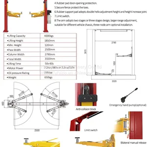 Two Post Hydraulic Car Lift Machine Vehicle Lift With Clear Floor Manual Release #V-LZL-E-2240 thumbnail-5