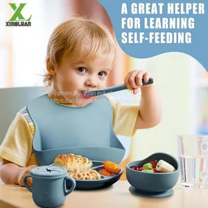Baby Feeding Kit - Complete and Multilevel - 10 Baby Guided Weaning Silicone Supplies Including Food Capture Bib thumbnail-1