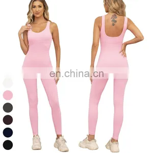 Big U Back Design Butt Lifting Jumpsuits Custom Workout Wear Gym Fitness Ribbed Bodysuit Women Seamless One Piece Yoga Jumpsuit thumbnail-1