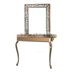 Beiqi Wholesale Price Golden Stainless Steel Mirror Station Wiht Led Light Decorative Barber Shop Mirror Salon Furniture thumbnail-2