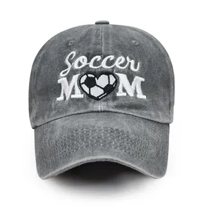 Sports Mom Lifestyle Soccer MOM Heart Graphic White Embroidery Washed Black 6 Panel Dad Cap thumbnail-3